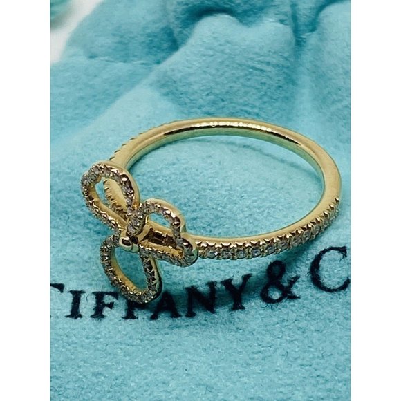 Tiffany & Co. "Paper Flowers" Open Clover 18K Rose Gold Size 5 .24CT Pouch Box - Picture 5 of 11